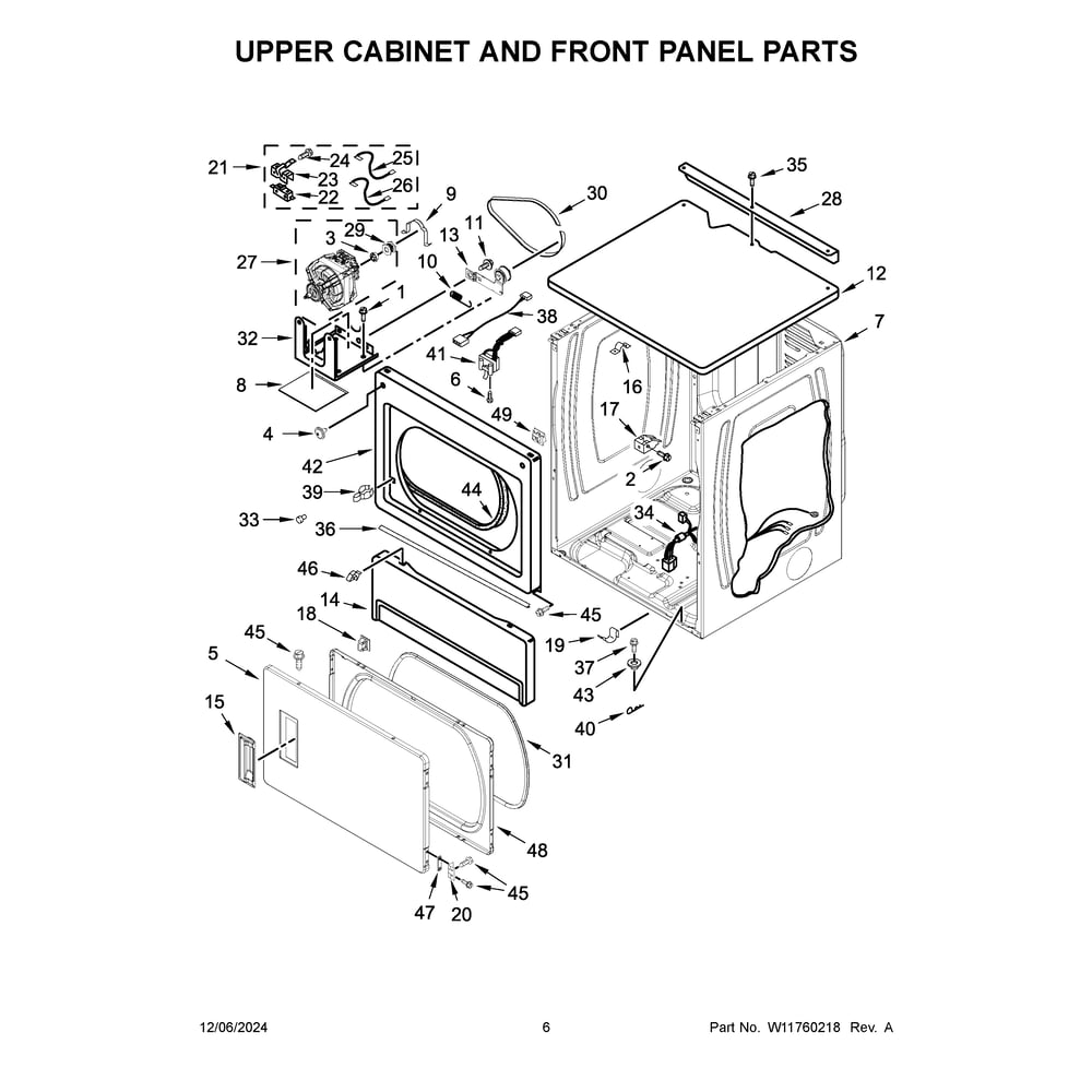 Upper Cabinet And Front Panel Parts Diagram and Parts List for MLE26PRFYW0  Maytag Dryer