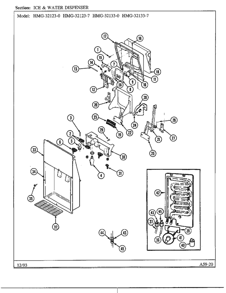 Ice And Water Dispenser Diagram and Parts List for 32123-0  Admiral Refrigerator