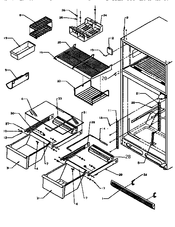 Cabinet Shelving Diagram and Parts List for TX22R2-P1157706W  Amana Refrigerator