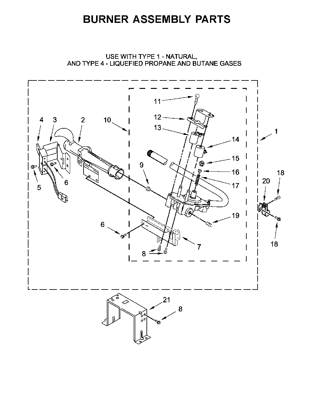 Burner Assembly Parts Diagram and Parts List for 11078132414  Kenmore Dryer
