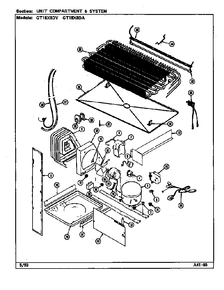 Unit Compartment & System Diagram and Parts List for GT18X8DV DC45A Maytag Refrigerator