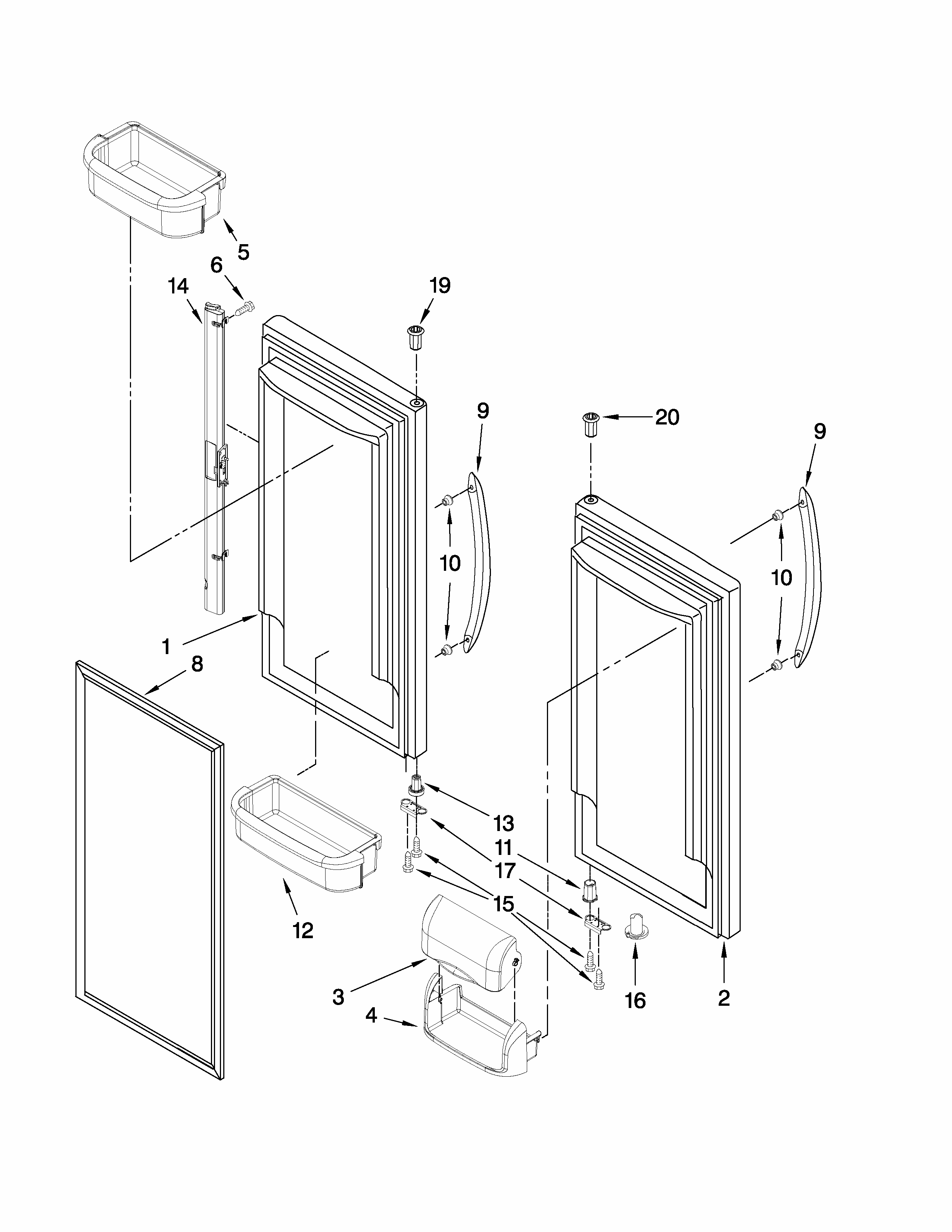 Refrigerator Door Parts Diagram and Parts List for G32027WEKB3  Maytag Refrigerator