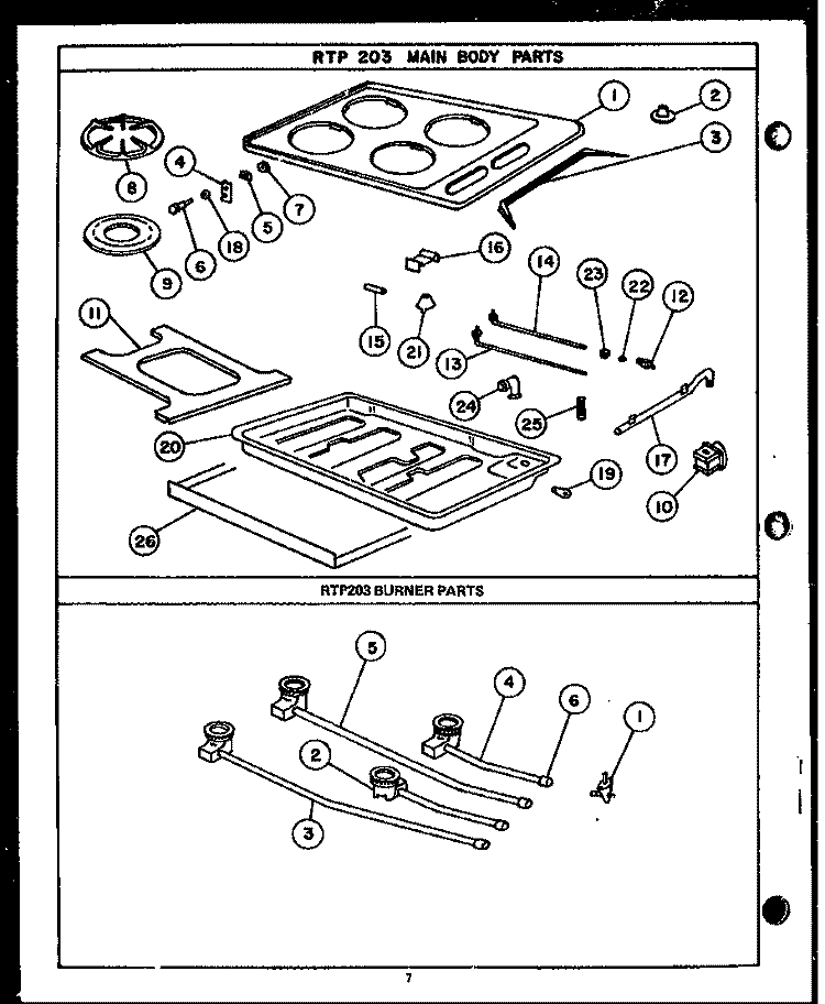 Page 3 Diagram and Parts List for RTP203  Caloric Cooktop