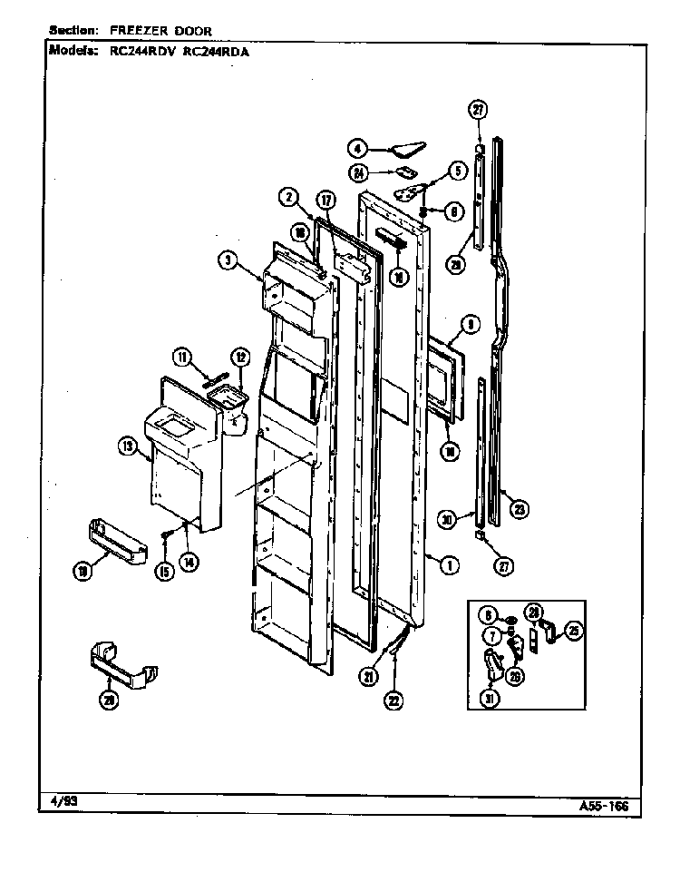Freezer Door Diagram and Parts List for RC244RDA DS83B Magic Chef Refrigerator
