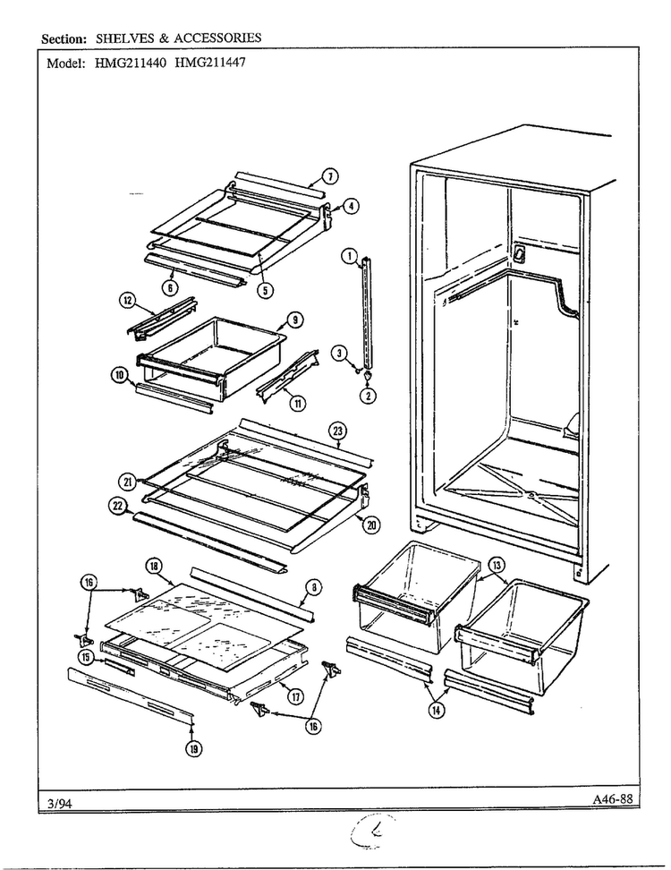 Shelves And Accessories Diagram and Parts List for 211447  Admiral Refrigerator