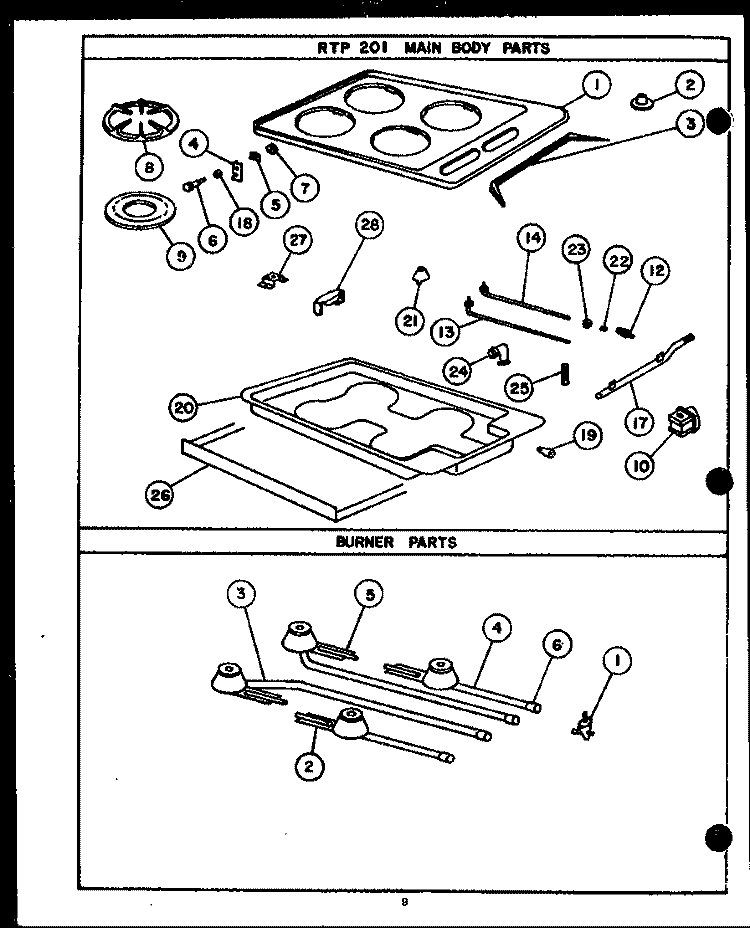 Page 4 Diagram and Parts List for RTP201  Caloric Cooktop