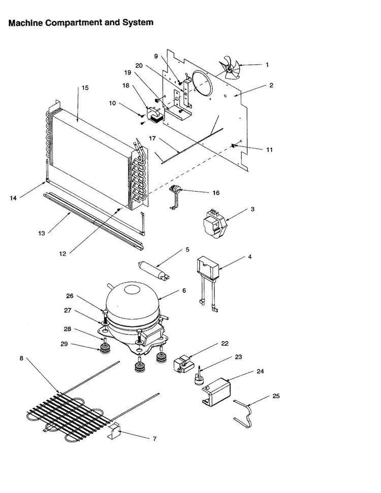 Machine Compartment And System Diagram and Parts List for AUF150KW-P1317705WW  Amana Freezer