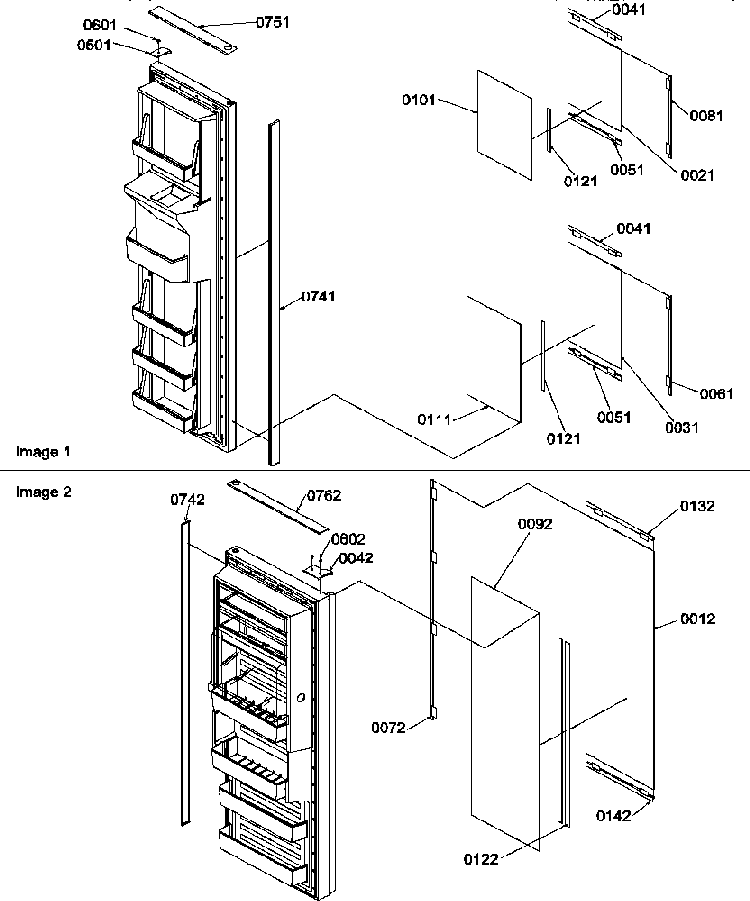 Refrigerator/freezer Door Trim And Panels Diagram and Parts List for SRDE27TPW-P1190603WW  Amana Refrigerator