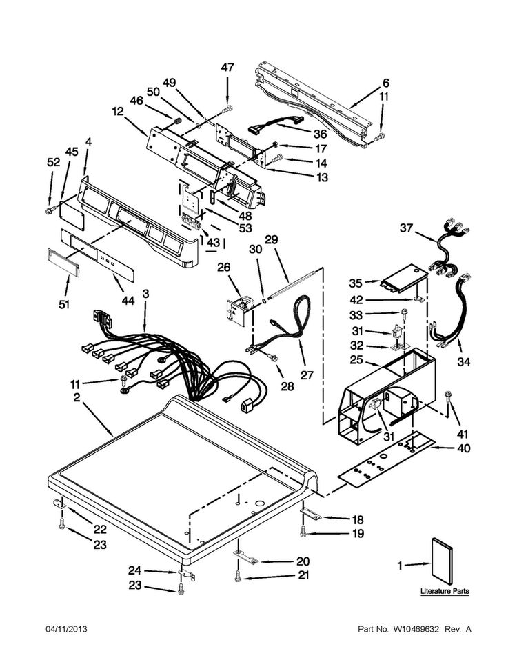 Top And Console Parts Diagram and Parts List for MDG25PDAWW2  Maytag Dryer