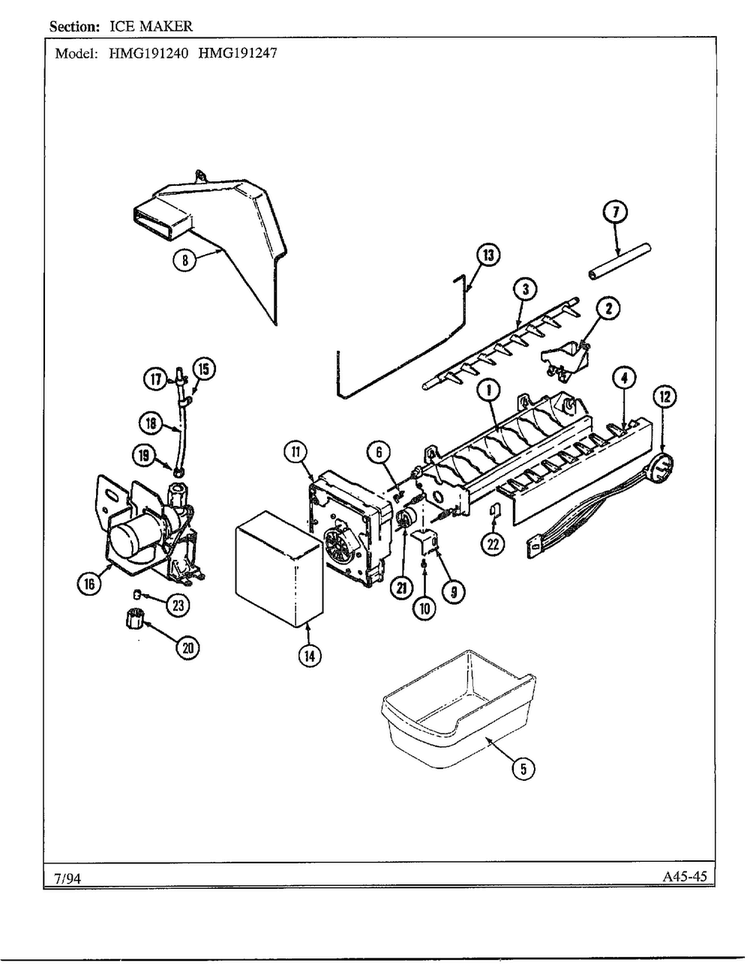 Ice Maker Diagram and Parts List for 19124-0  Admiral Refrigerator