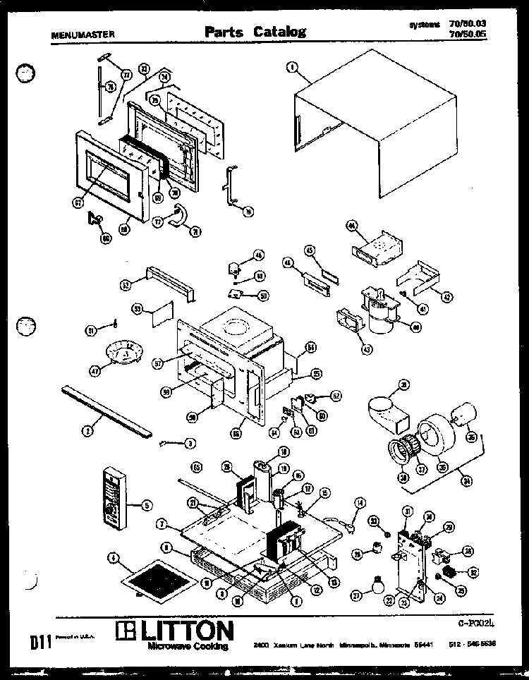 Replacement Parts Diagram and Parts List for 70 5005 Amana Microwave