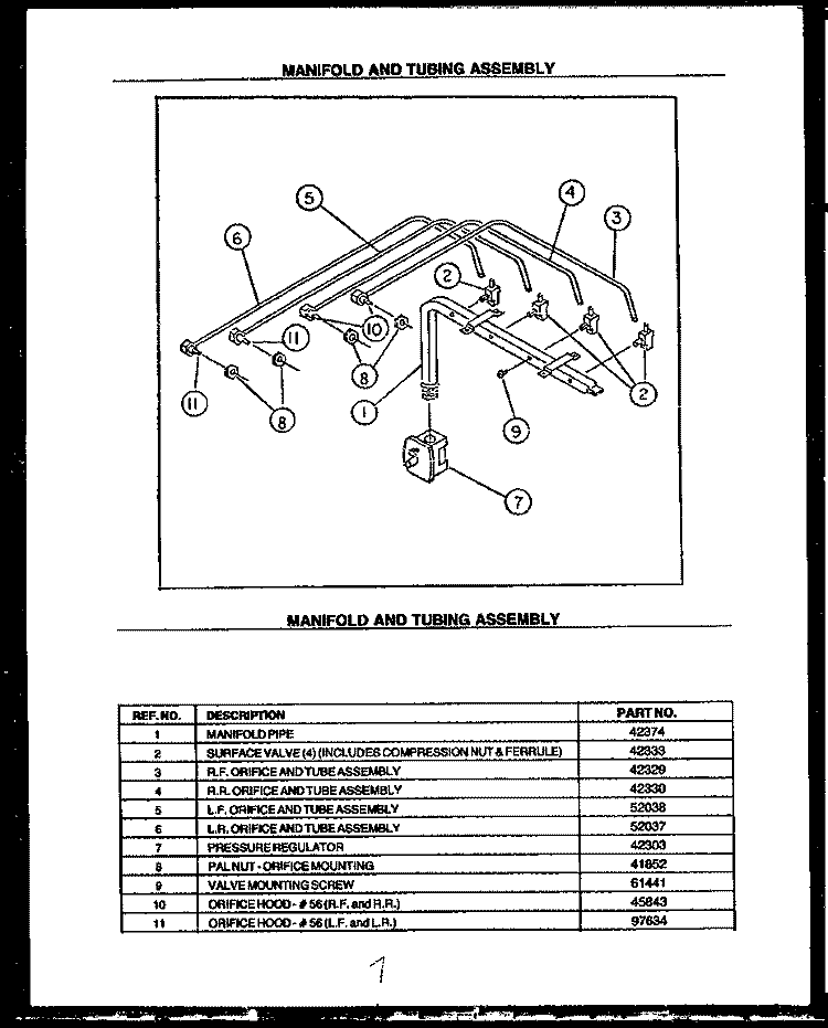 MANIFOLD AND TUBING ASSY Diagram and Parts List for RDS-648-UK RDS-648-U K Caloric Cooktop