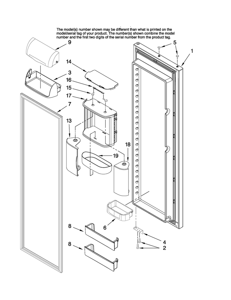 Refrigerator Door Parts Diagram and Parts List for JC2225GEKB13  Jenn-Air Refrigerator