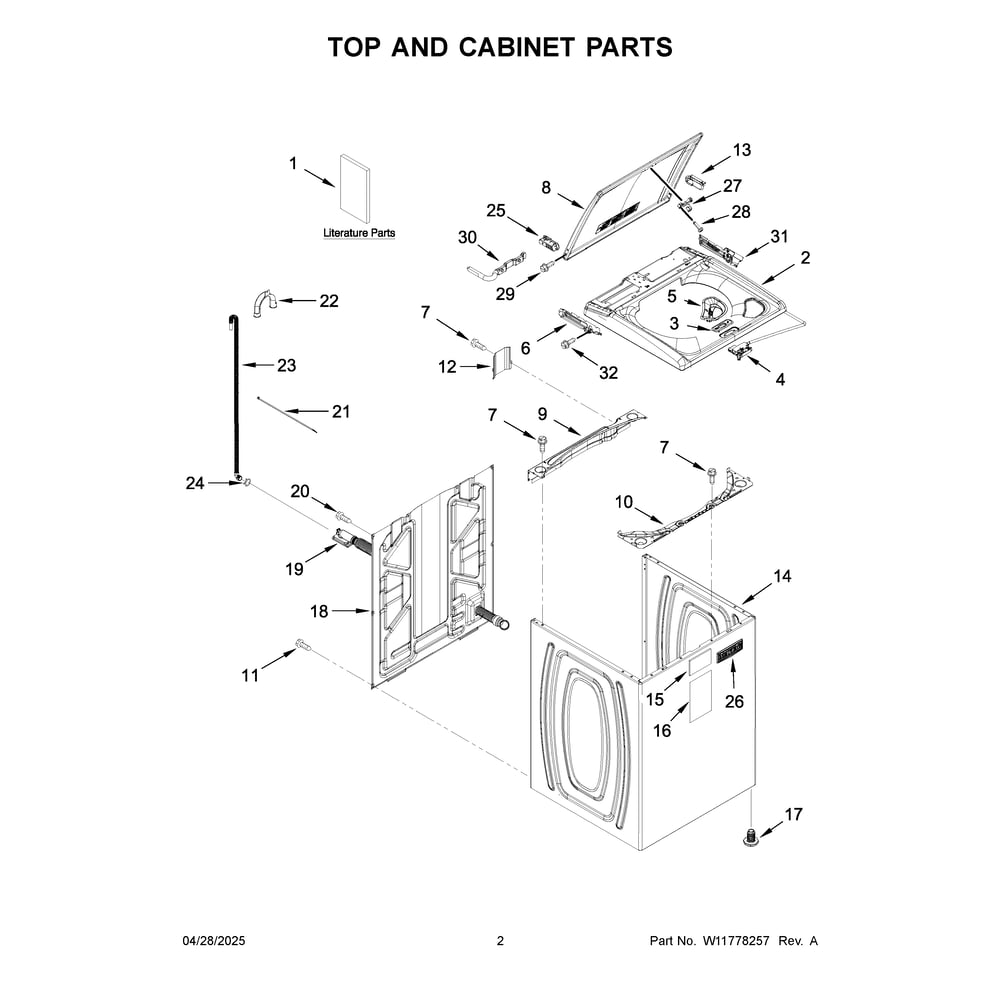 Top And Cabinet Parts Diagram and Parts List for MTW4205SW0  Maytag Washer