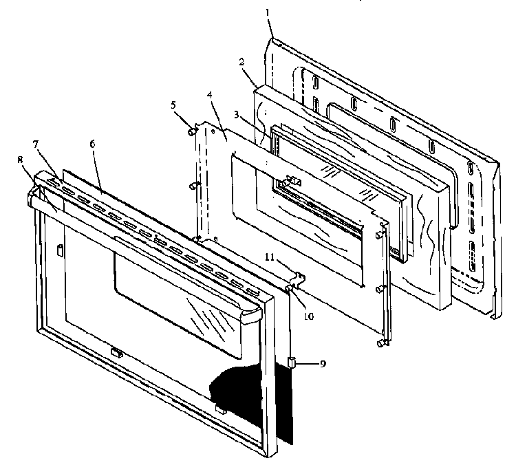 Oven Door Assembly Diagram and Parts List for RLN381UL P1143084NL Caloric Range