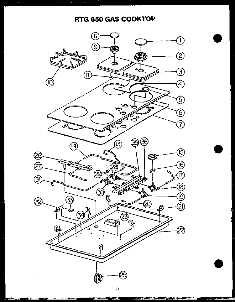 Page 2 Diagram and Parts List for RTG650-UWW RTG6500UW W Caloric Cooktop