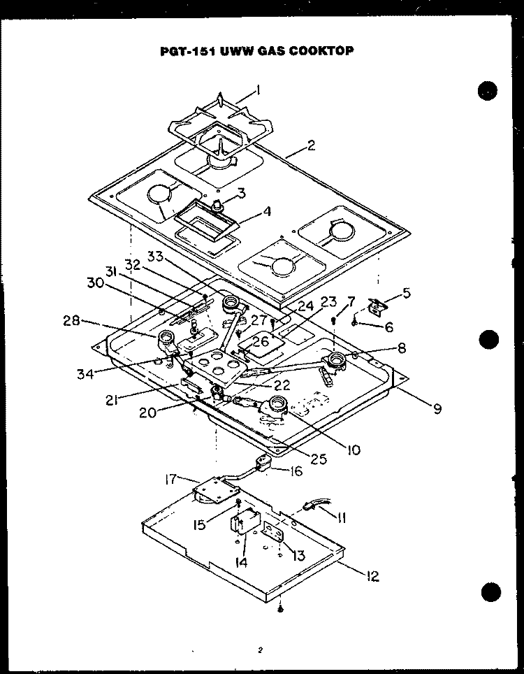 Page 1 Diagram and Parts List for PGT-151UWW PGT-151UW W Amana Cooktop