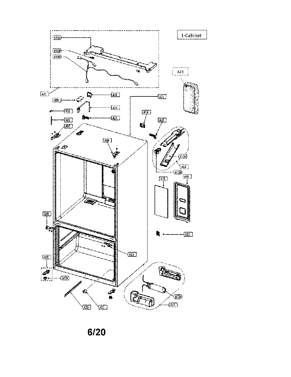Cabinet Diagram and Parts List for 11175039020  Kenmore Refrigerator