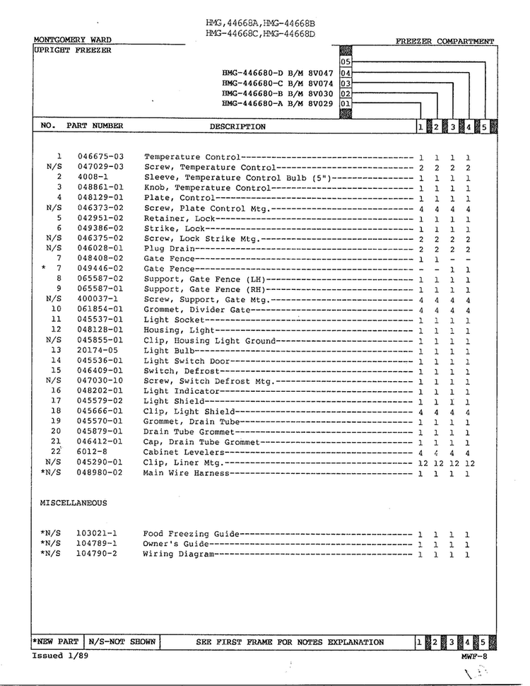 Freezer Compartment Page 2 Diagram and Parts List for 44668C  Admiral Freezer