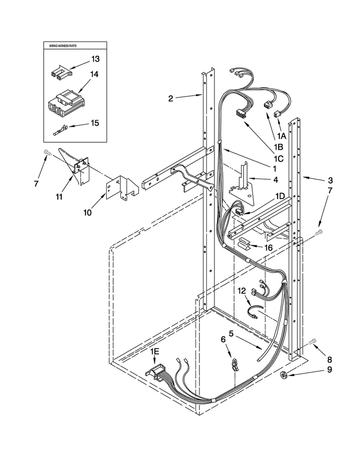 Dryer Support And Washer Harness Parts Diagram and Parts List for MGT3800TW2  Maytag Washer Dryer Combo