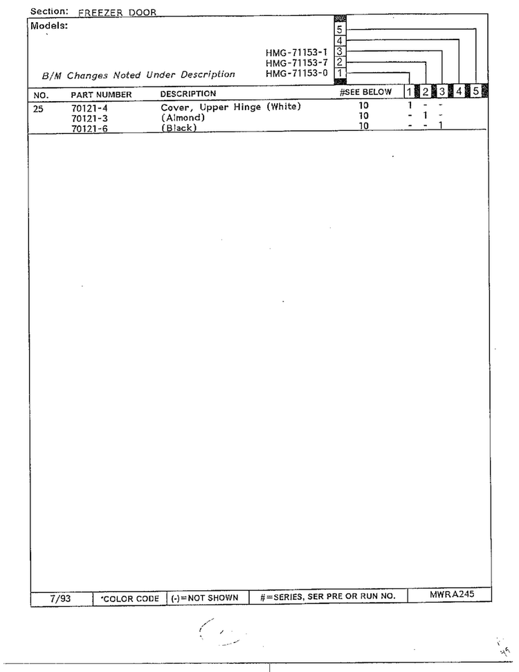 Freezer Door Page 3 Diagram and Parts List for 71153-0A  Admiral Refrigerator