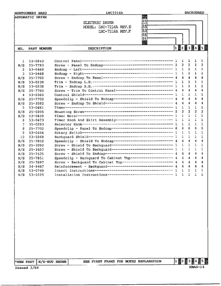 Electric Dryer/ Backguard Page 2 Diagram and Parts List for 7216A REV E Norge Dryer