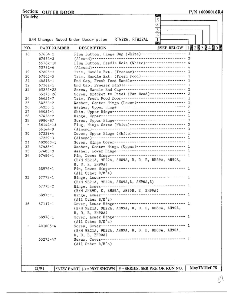 Outer Door Page 3 Diagram and Parts List for 22752  Maytag Refrigerator