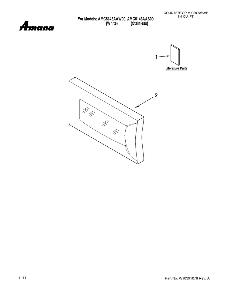 Microwave Door Parts Diagram and Parts List for AMC5143AAW00  Amana Microwave
