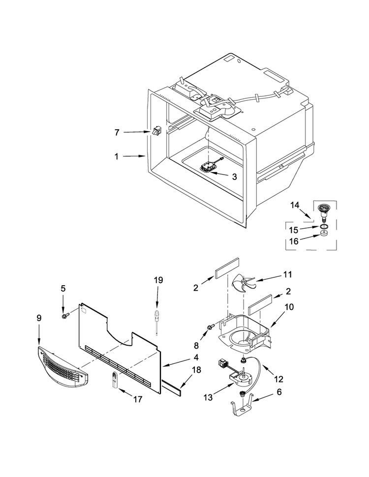 Freezer Liner Parts Diagram and Parts List for JFX2897DRM00  Jenn-Air Refrigerator