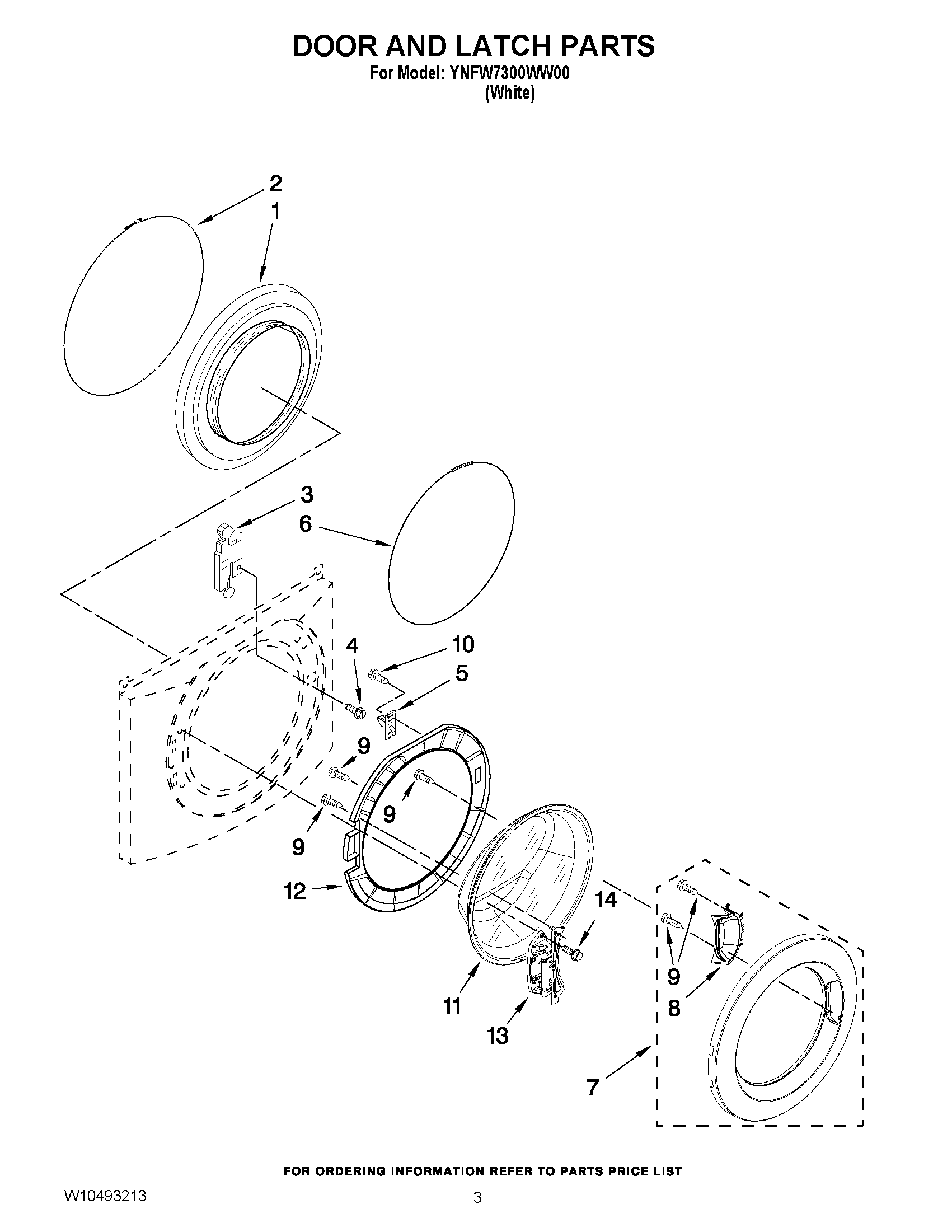 02 - DOOR AND LATCH PARTS Diagram and Parts List for YNFW7300WW00  Maytag Washer