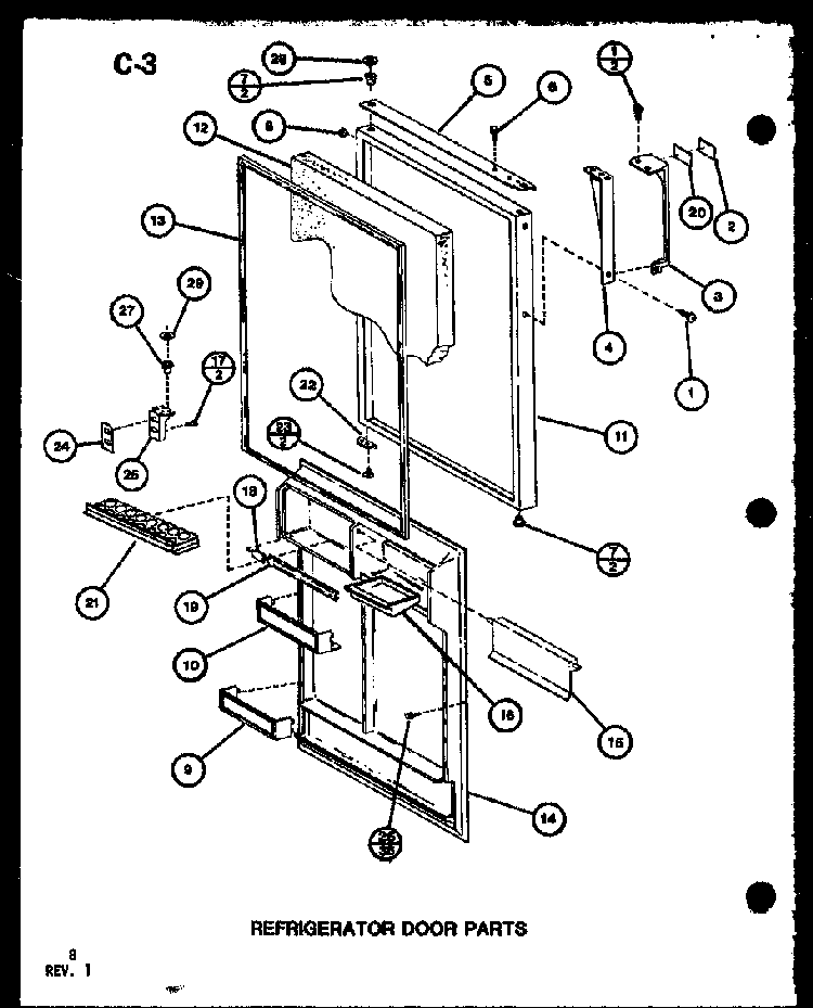 Refrigerator Door Parts Diagram and Parts List for TC20C-P76512-11W  Amana Refrigerator