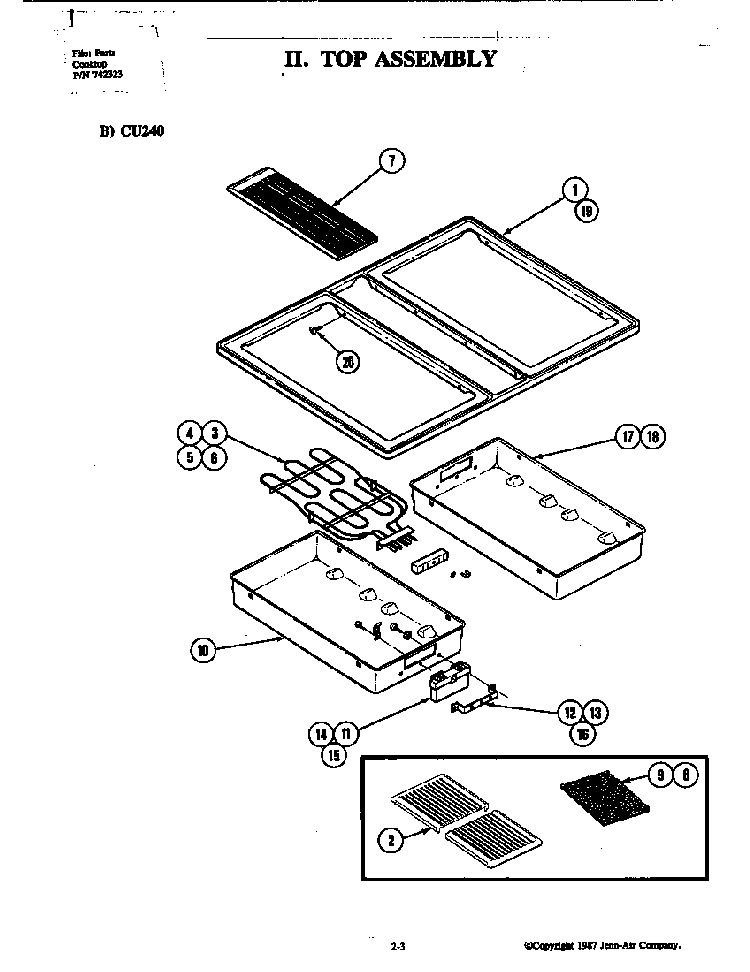 Top Assembly Diagram and Parts List for CU240L  Jenn-Air Range