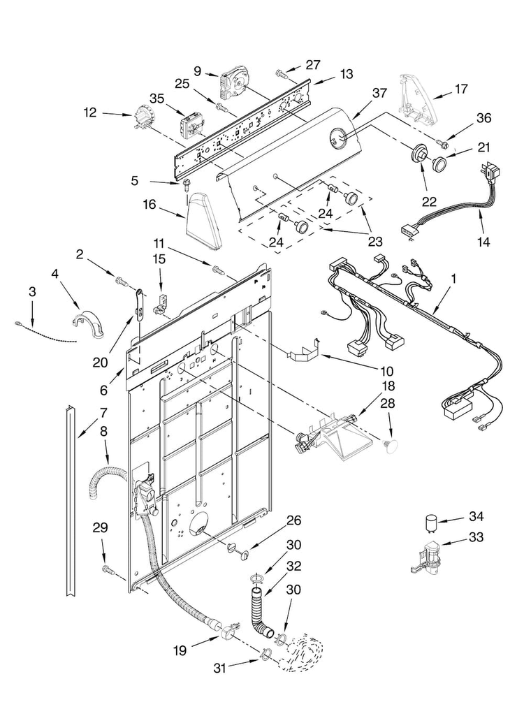 Controls And Rear Panel Parts Diagram and Parts List for ATW4475VQ0  Admiral Washer