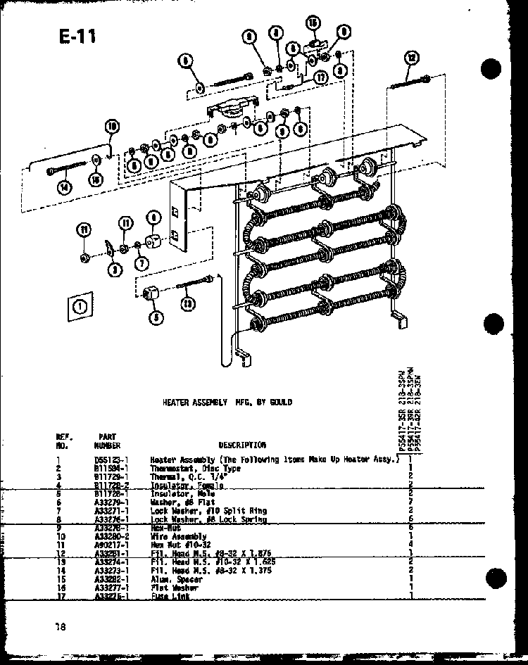 Heater Assembly Diagram and Parts List for 218-3EW P55417-42R Amana Air Conditioner