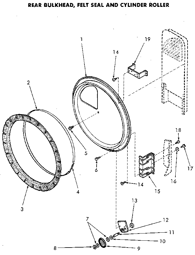 Rear Bulkhead Diagram and Parts List for NG6819L53838  Speed Queen Dryer