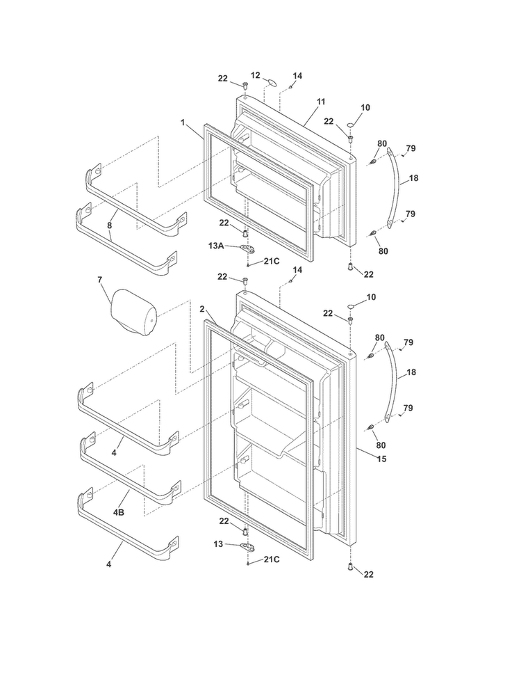 Doors Diagram and Parts List for CRT185LSB  Crosley Refrigerator