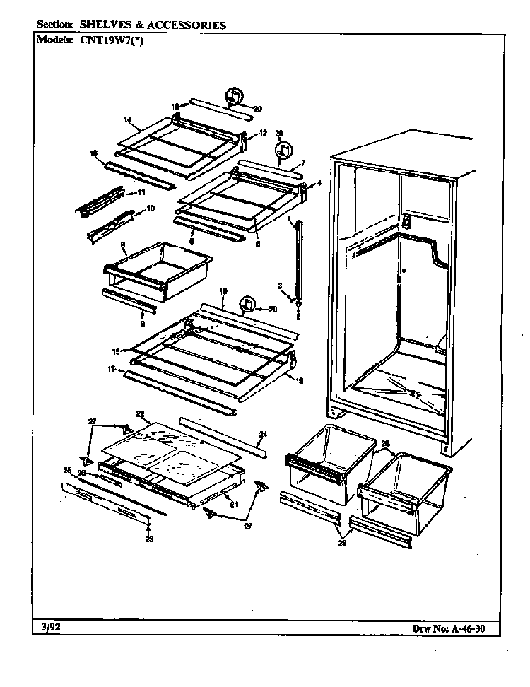Shelves & Accessories Diagram and Parts List for CNT19W7A CC56A Crosley Refrigerator