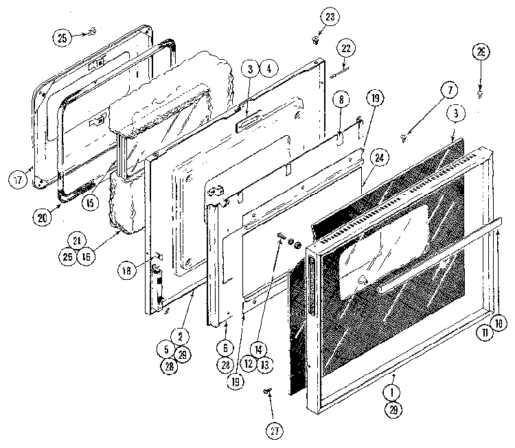 Door Diagram and Parts List for 21138  Jenn-Air Wall Oven