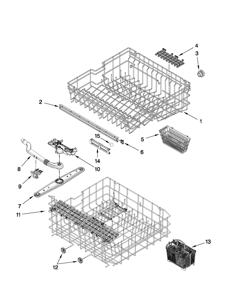 Upper And Lower Rack Parts Diagram and Parts List for JDB2150AWP0  Jenn-Air Dishwasher