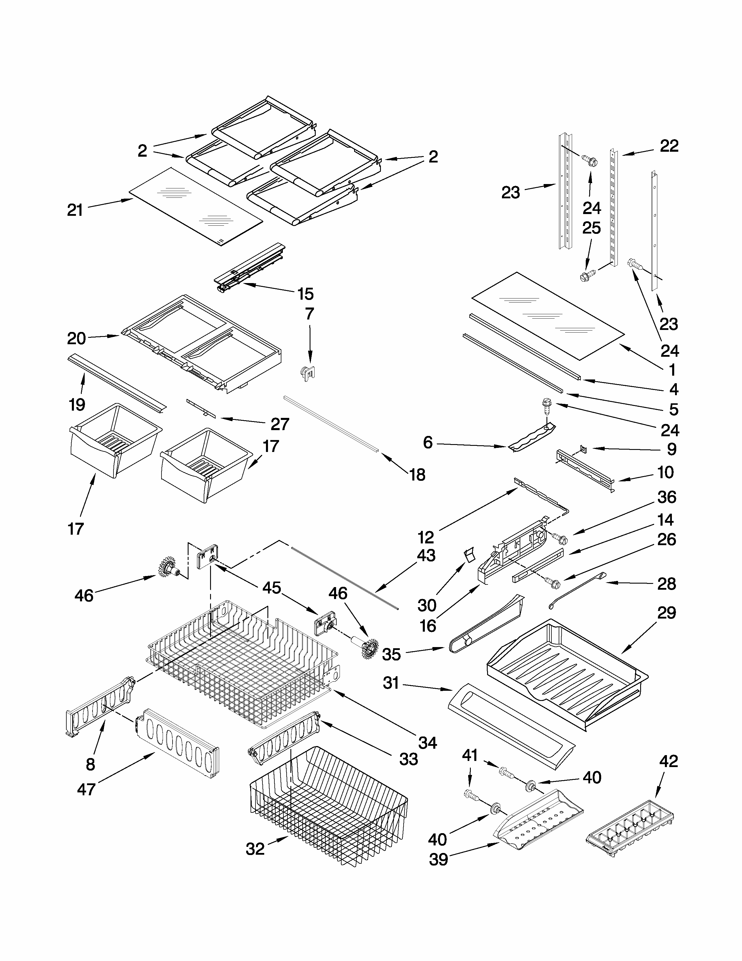 Shelf Parts Diagram and Parts List for G32526PEKW4  Maytag Refrigerator