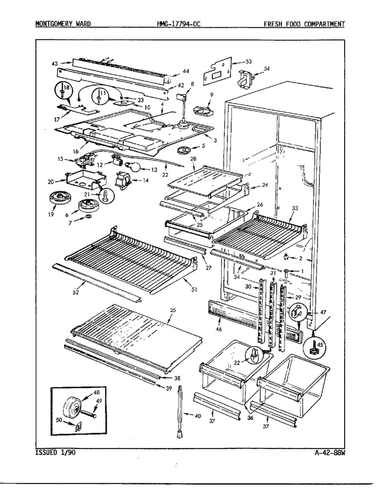 Fresh Food Compartment Diagram and Parts List for 17794A  Admiral Refrigerator