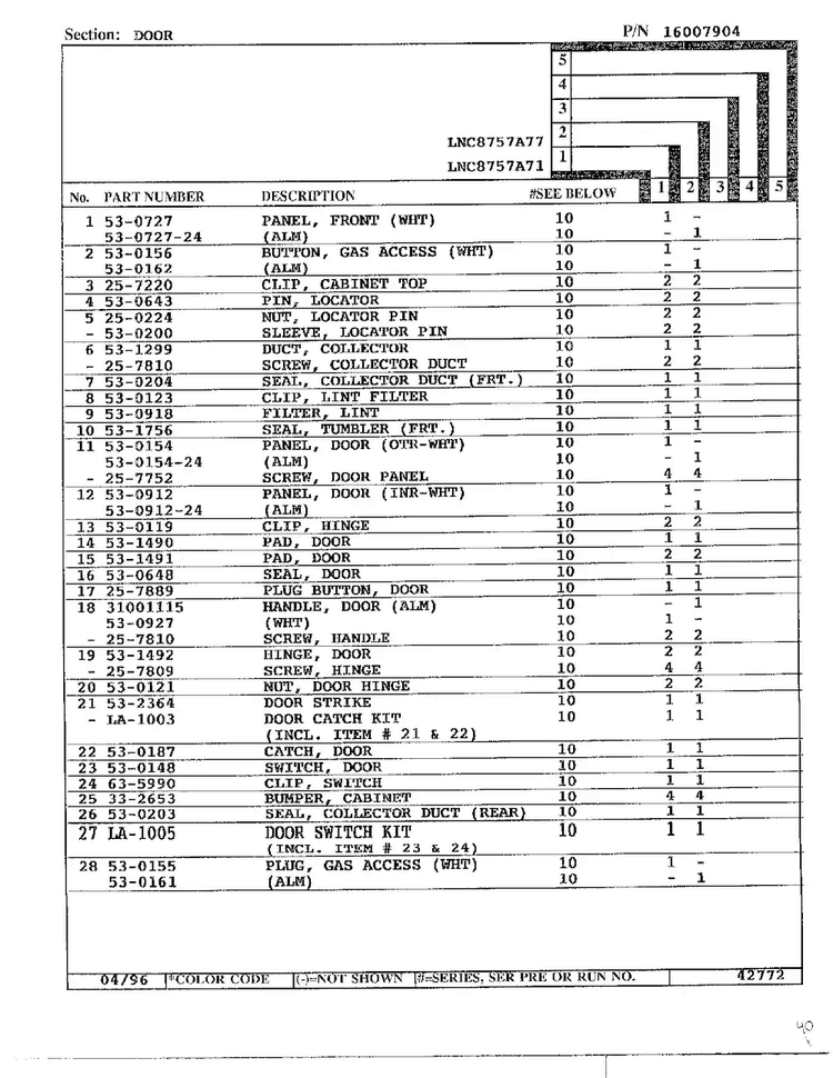 Door Page 2 Diagram and Parts List for LNC-8757A71  Maytag Dryer