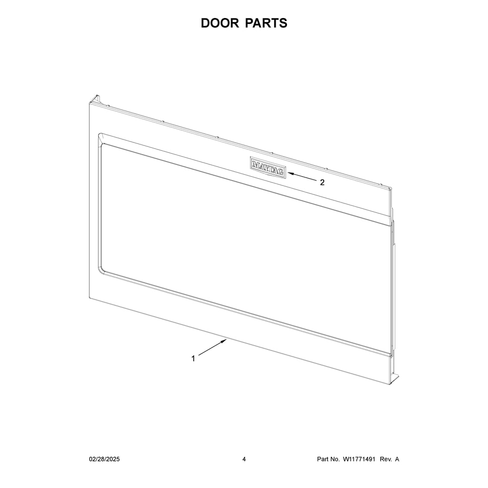 Door Parts Diagram and Parts List for YMMMS4230PZ01  Maytag Microwave