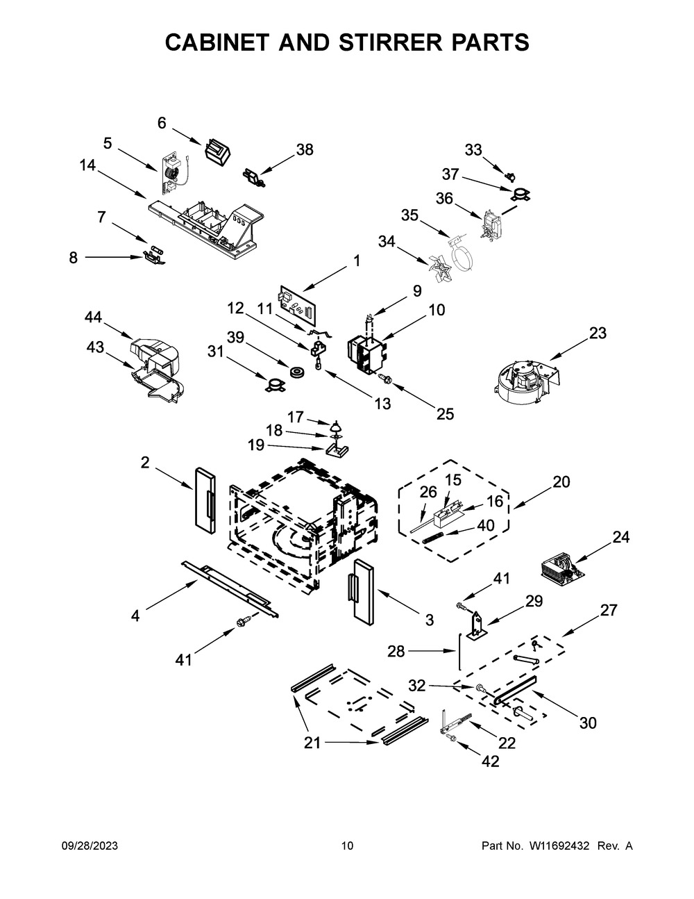 Cabinet And Stirrer Parts Diagram and Parts List for JMW2430LL03  Jenn-Air Microwave Oven Combo