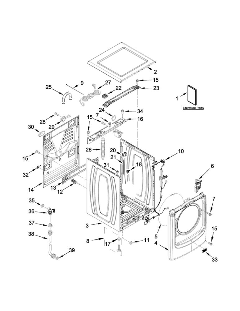 Top And Cabinet Parts Diagram and Parts List for 7MMHW7100DW0  Maytag Washer