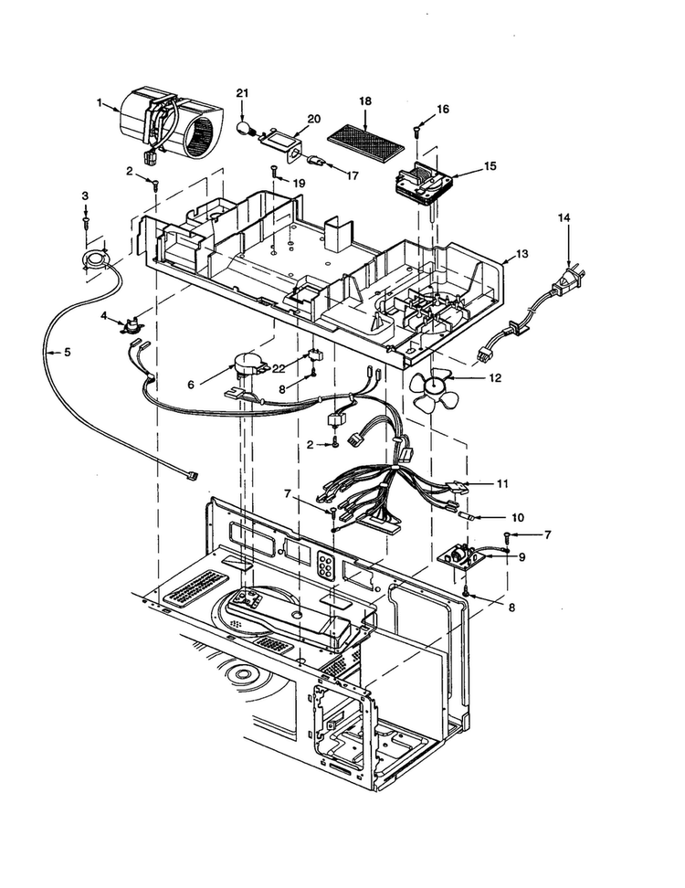 Blower Motor/air Duct Diagram and Parts List for MVH250W-P1323204W  Amana Microwave