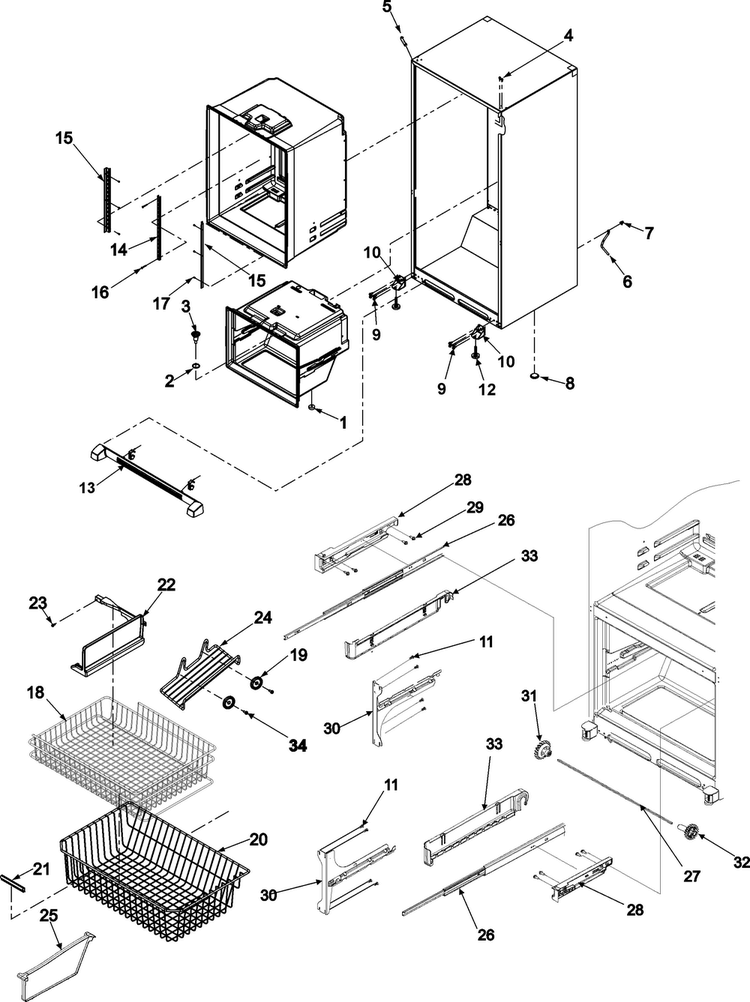 Interior Cabinet & Freezer Shelving Diagram and Parts List for ABR1922FES0  Amana Refrigerator
