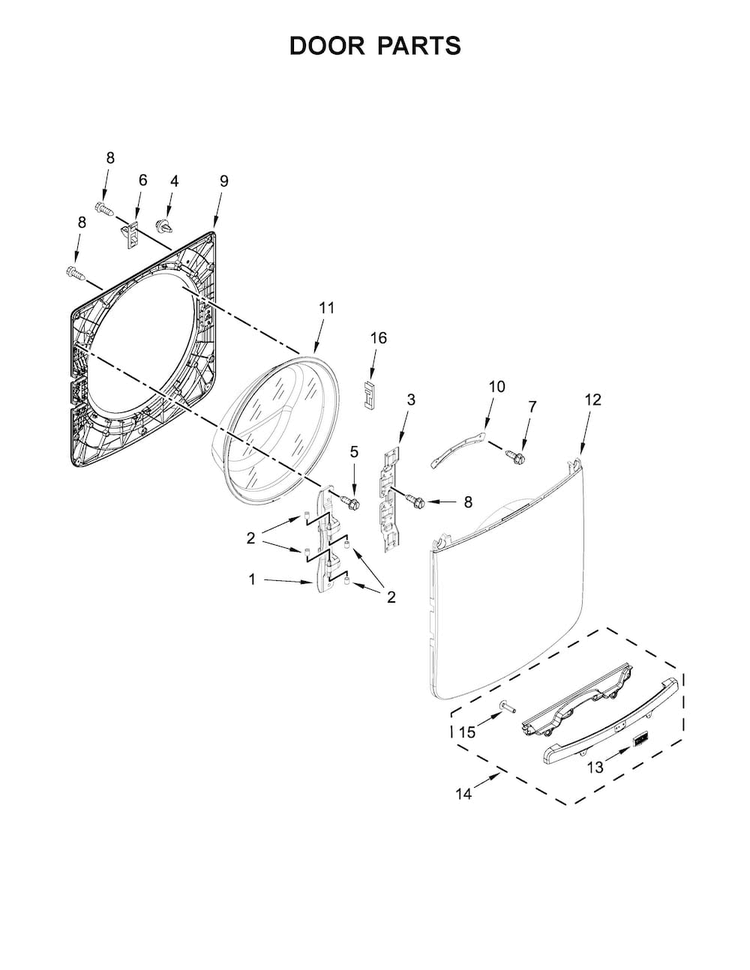 Door Parts Diagram and Parts List for MHW5100DW0  Maytag Washer