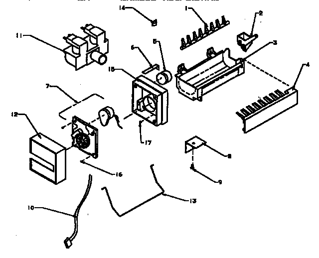 8 Cube Compact Icemaker Diagram and Parts List for SXD25A-P1162436W  Amana Refrigerator