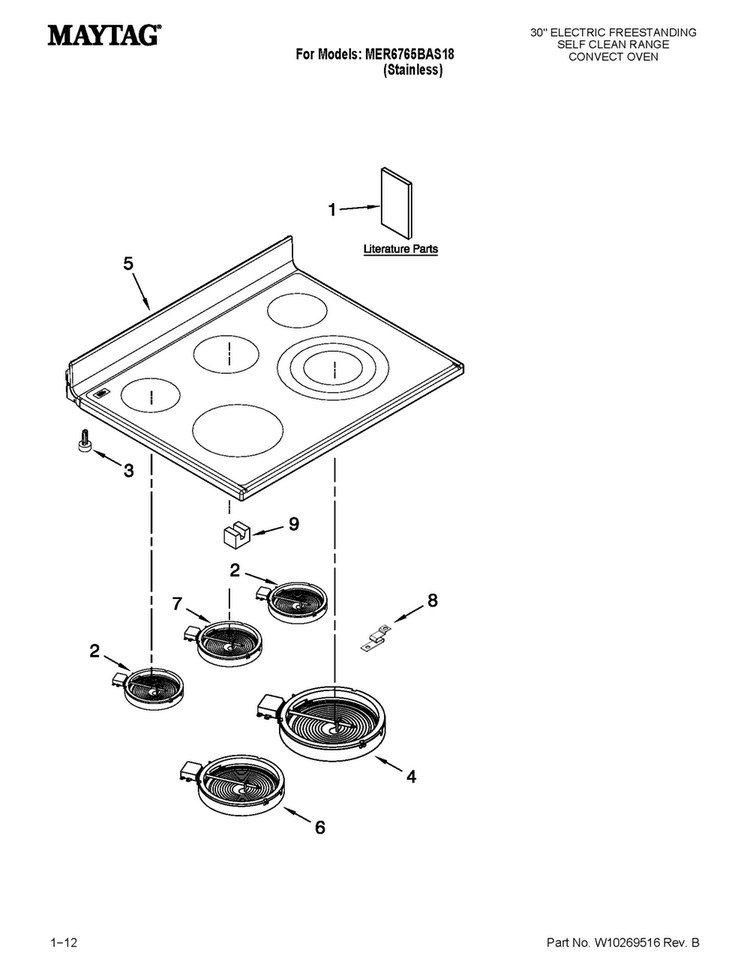 Cooktop Parts Diagram and Parts List for MER6765BAS18  Maytag Range